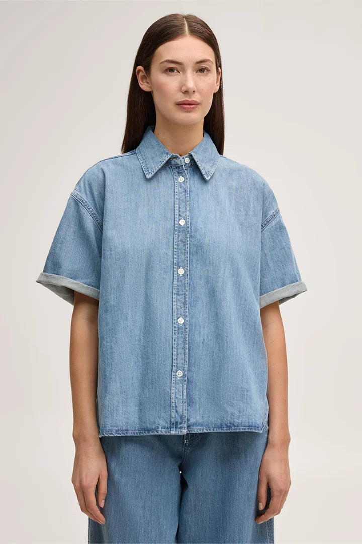 Jeans-Hemdbluse kurzarm